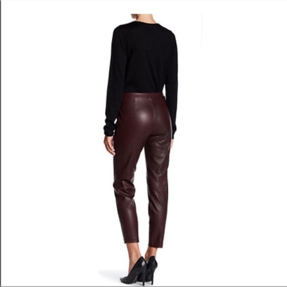 Theory Thaniel lamb Leather Pants brim burgundy cassis purple skinny designer 8 - Picture 2 of 14